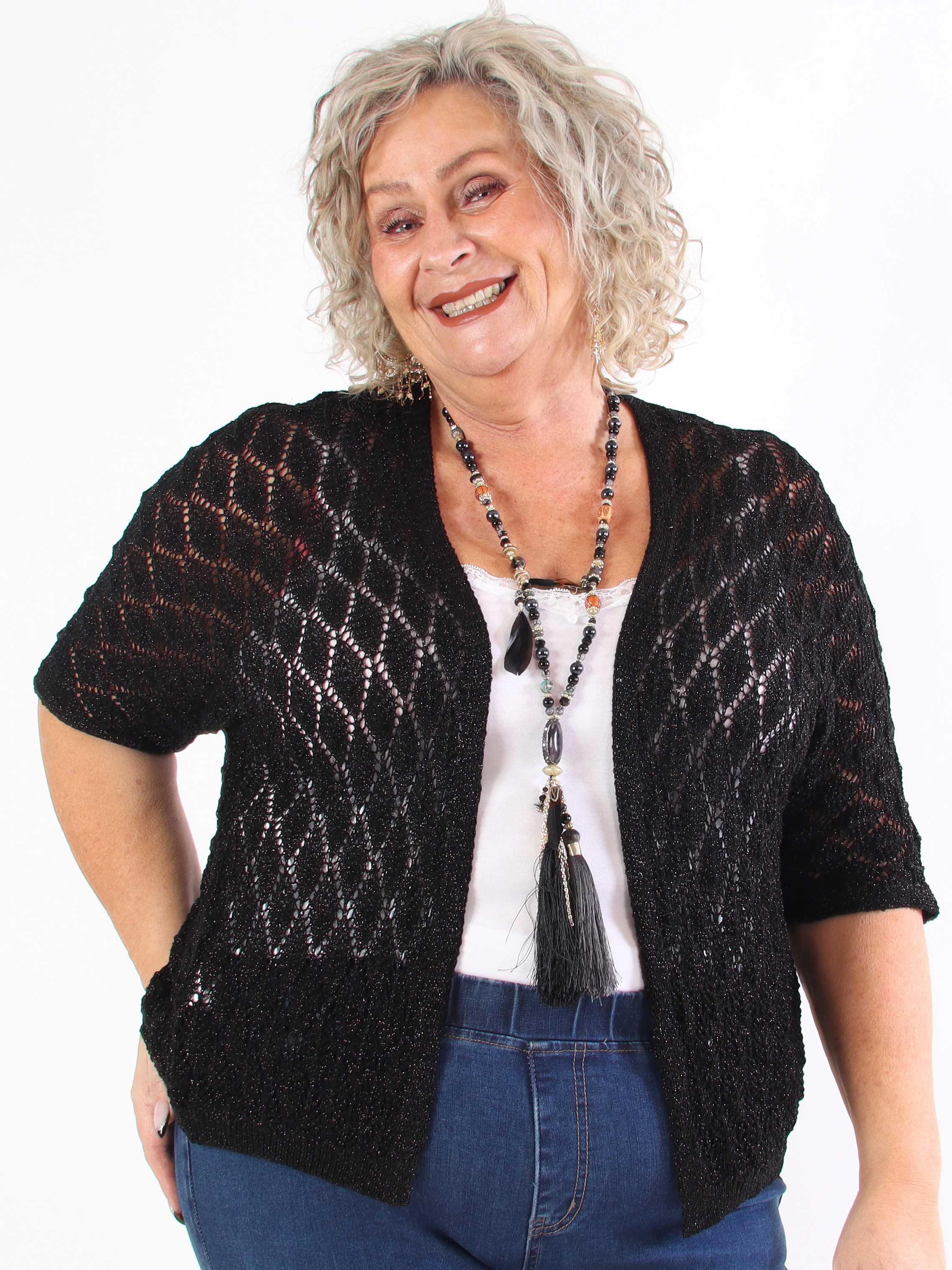 Selena - Söt virkad stickad tröja i plusstorlek med glittertrådar